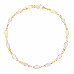 Gold bracelet with pastel-colored beads on a white background