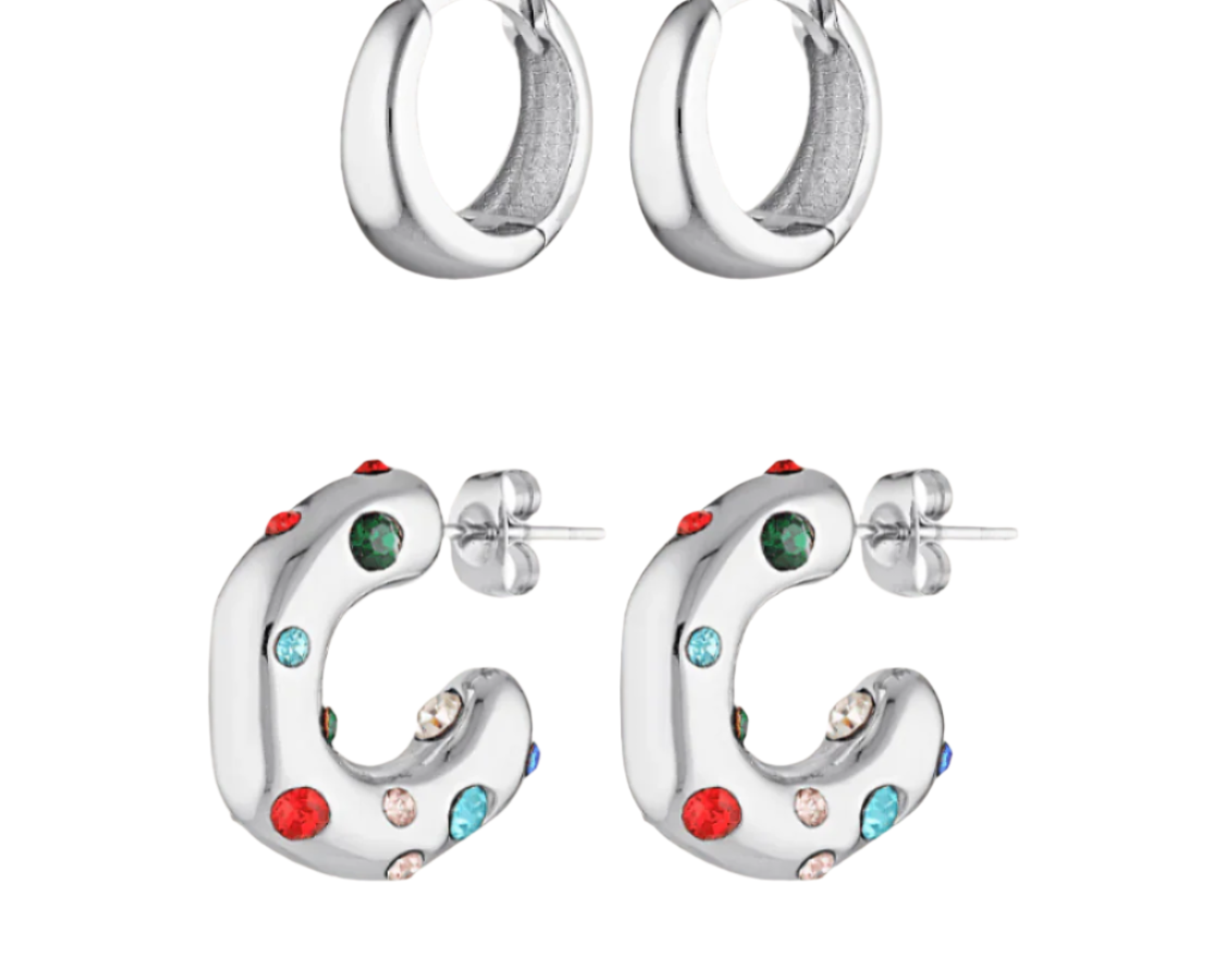 Silver Carnival Hoops and Huggies 