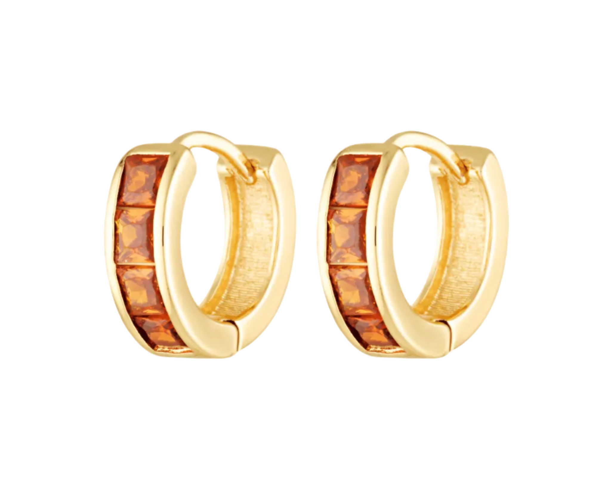 Caramel coloured glass gemstone huggies in gold
