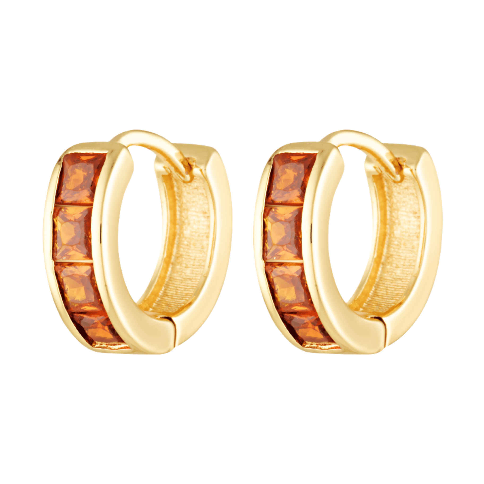 Caramel coloured glass gemstone huggies in gold
