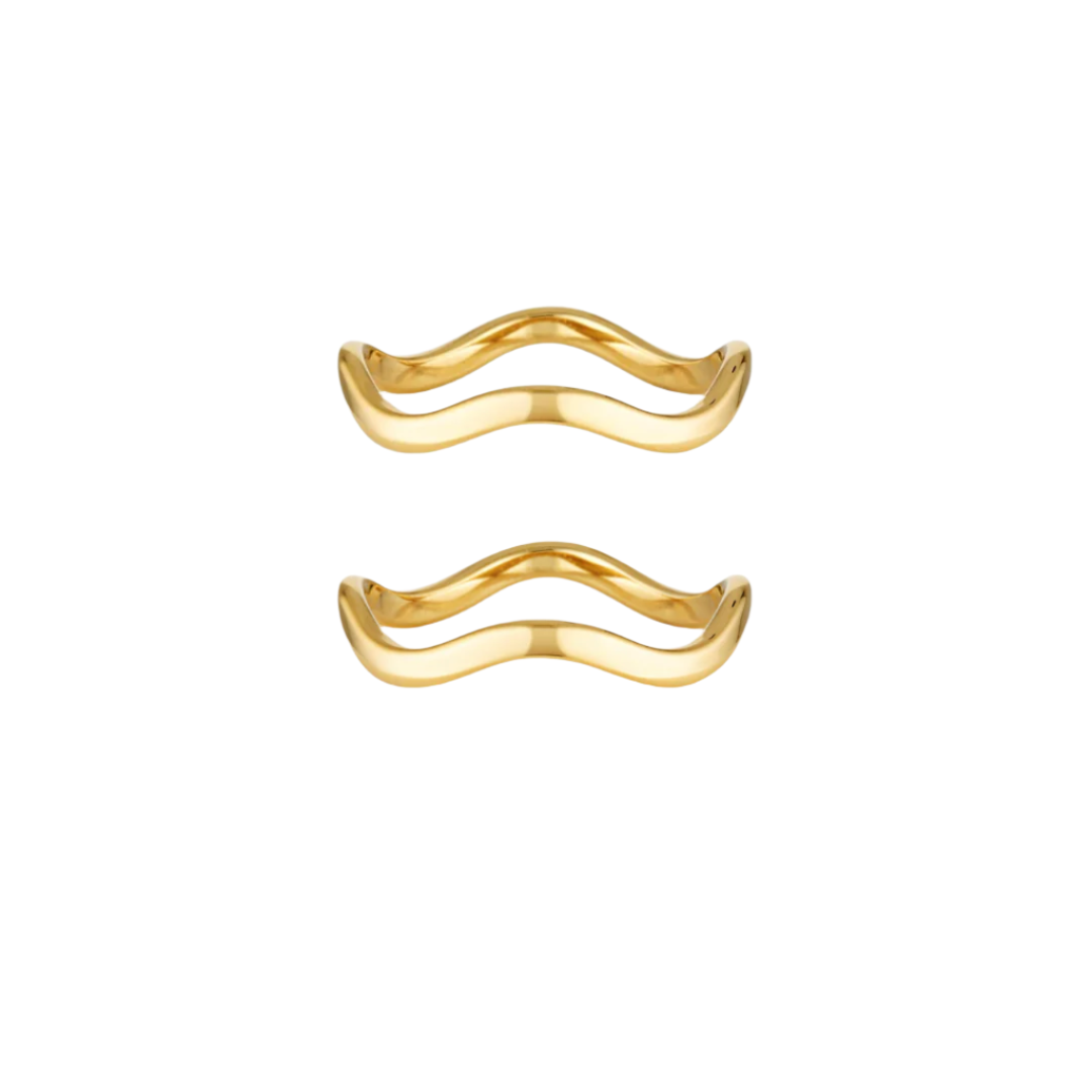 Two wavy gold stacking rings 