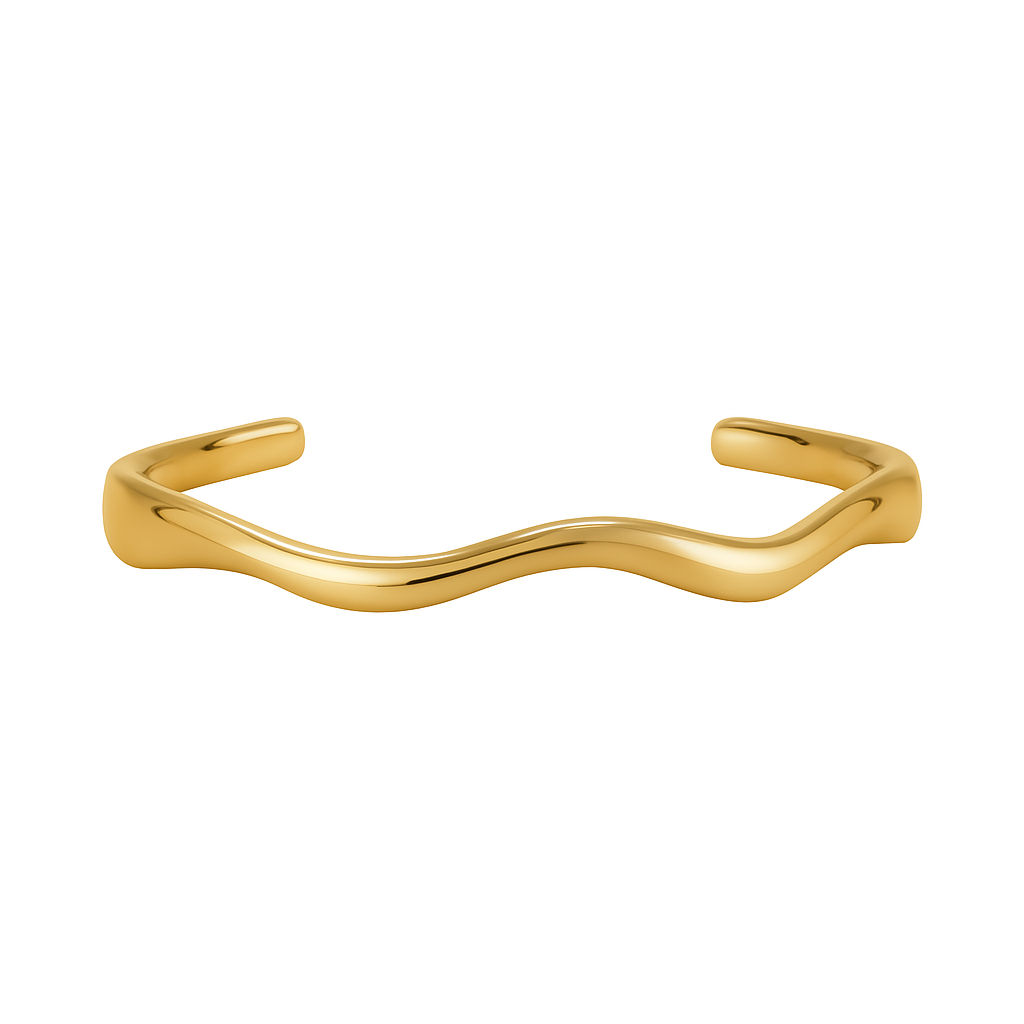 Dainty gold wavy open bangle 