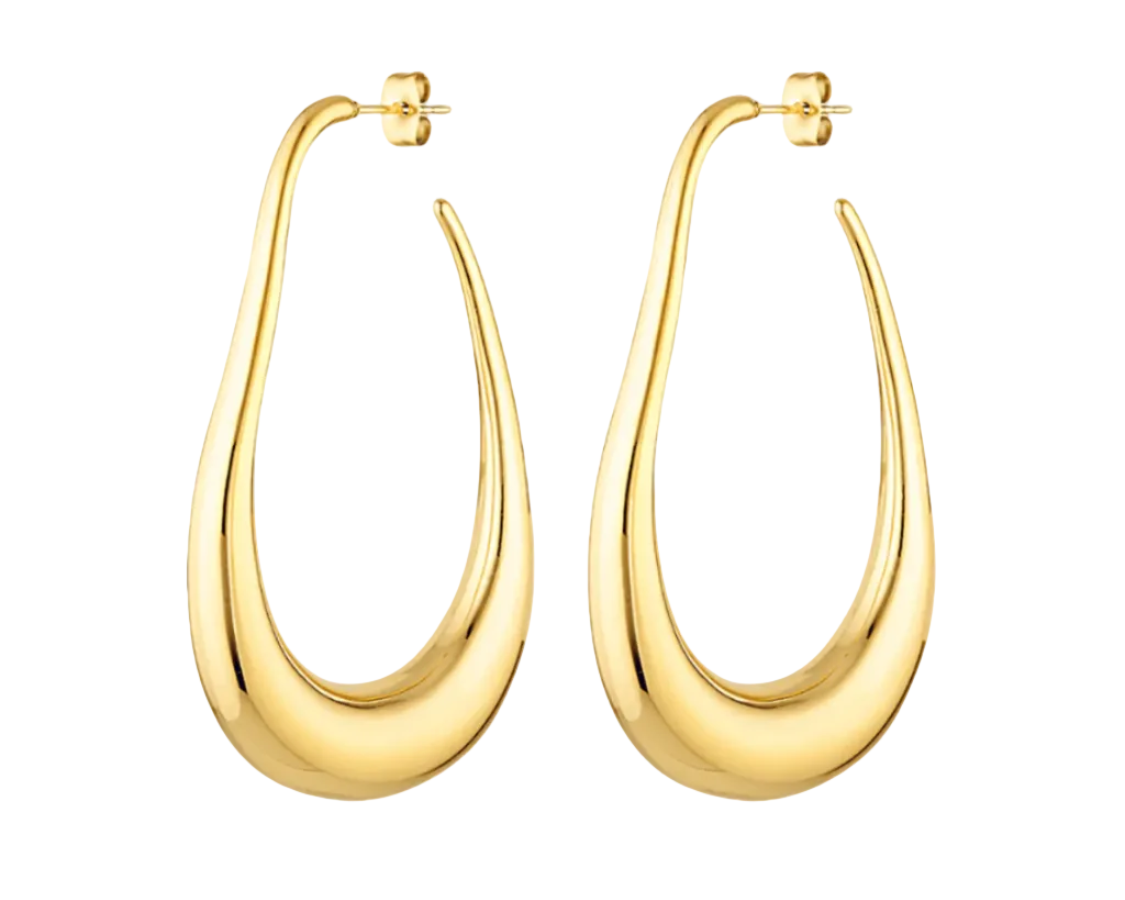 Long sculptural gold hoop earrings 