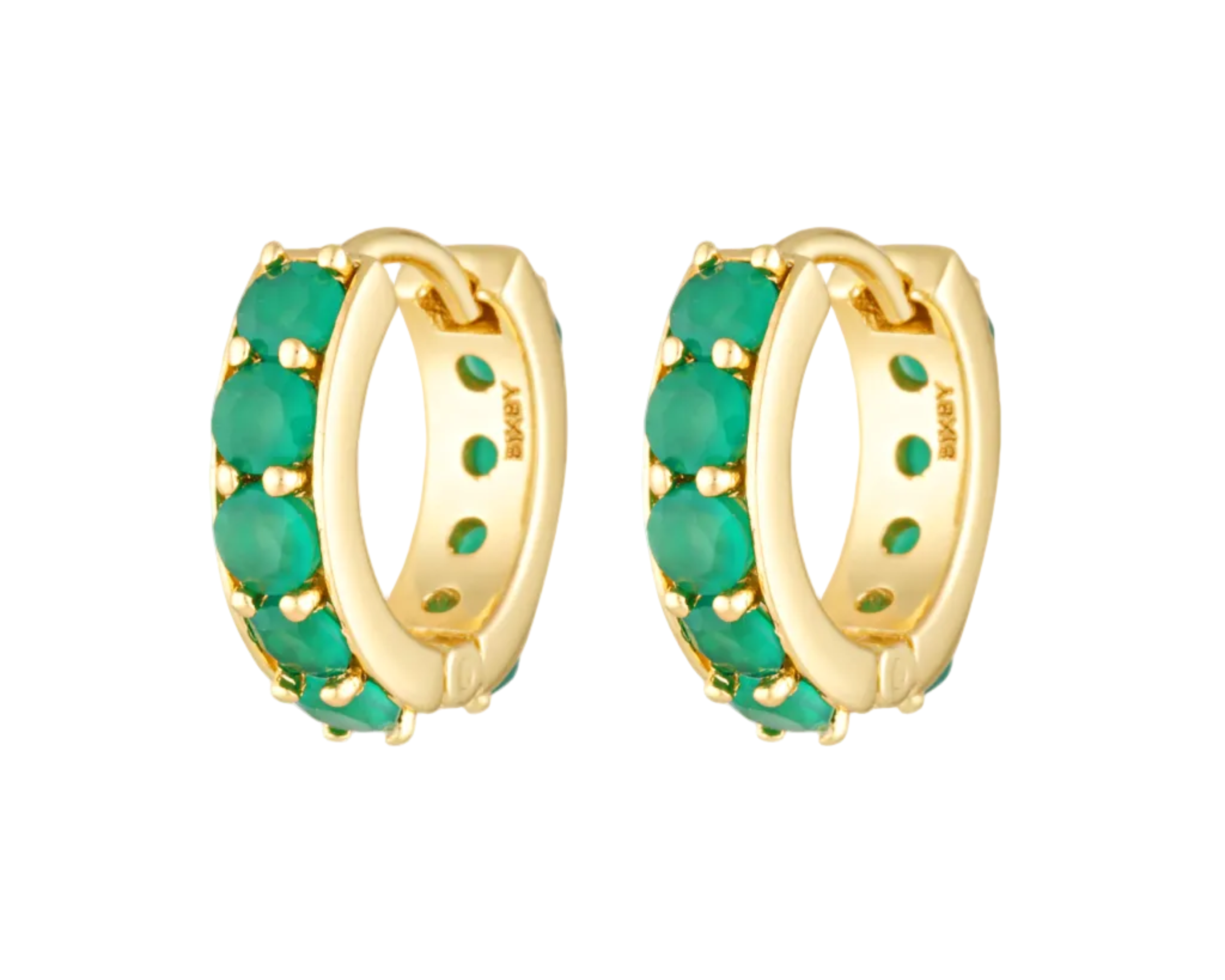Green Onyx gemstone hoops in 18k gold 