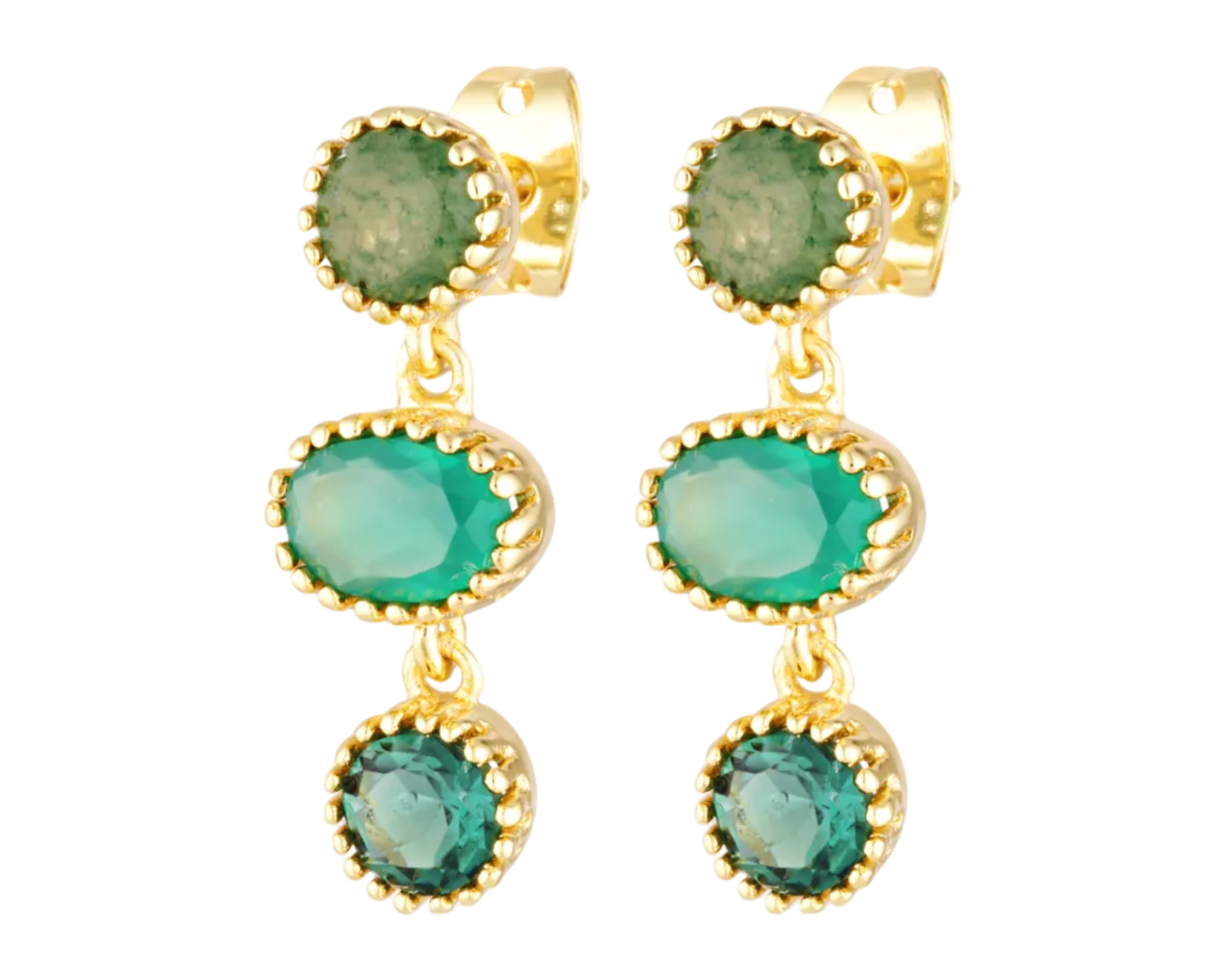 Green semi precious gemstone drop earrings 