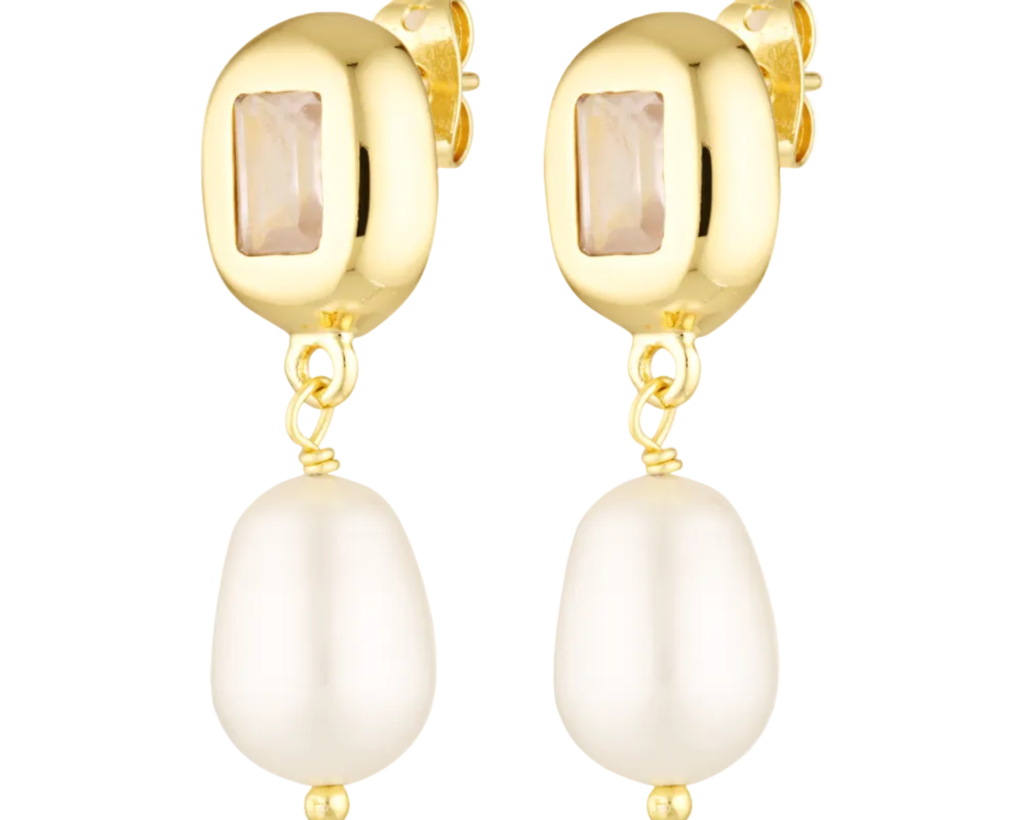 Soft pink tourmaline gemstone and baroque pearl studs 
