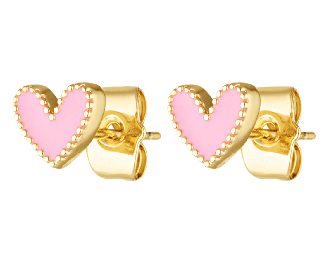 Cute pink heart shaped enamel and gold fill earrings