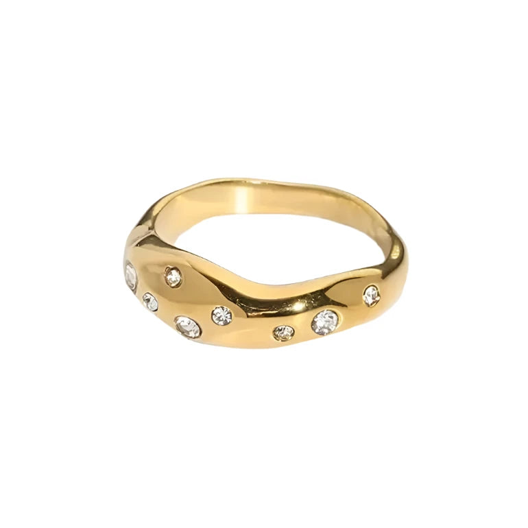 Clear gemstone wavy band ring in 14k gold fill