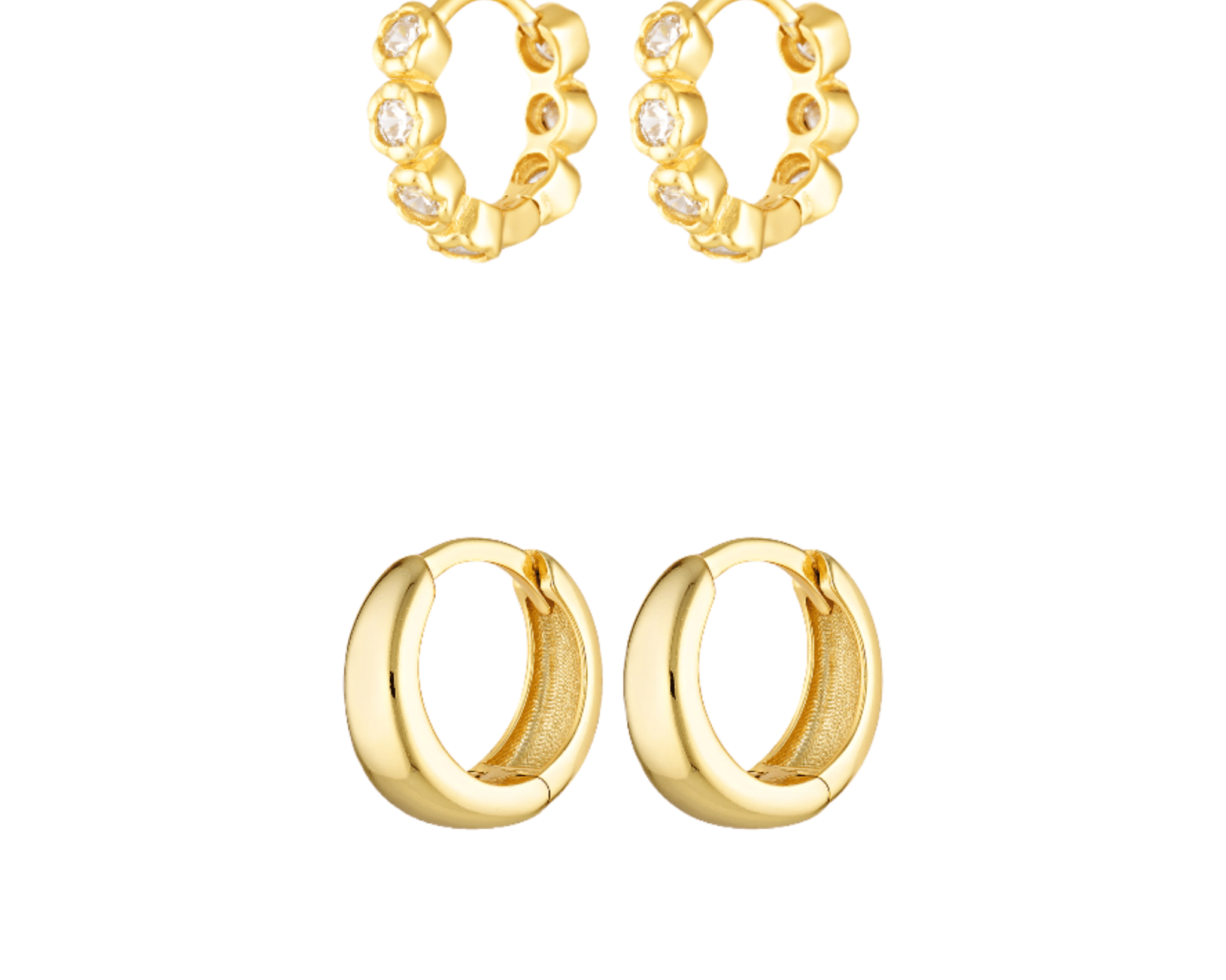 Small gold hoop and huggie stack in 18k gold fill 