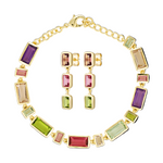 Necklace with multicolored gemstones on a white background