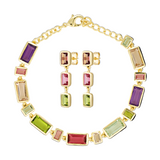 Necklace with multicolored gemstones on a white background
