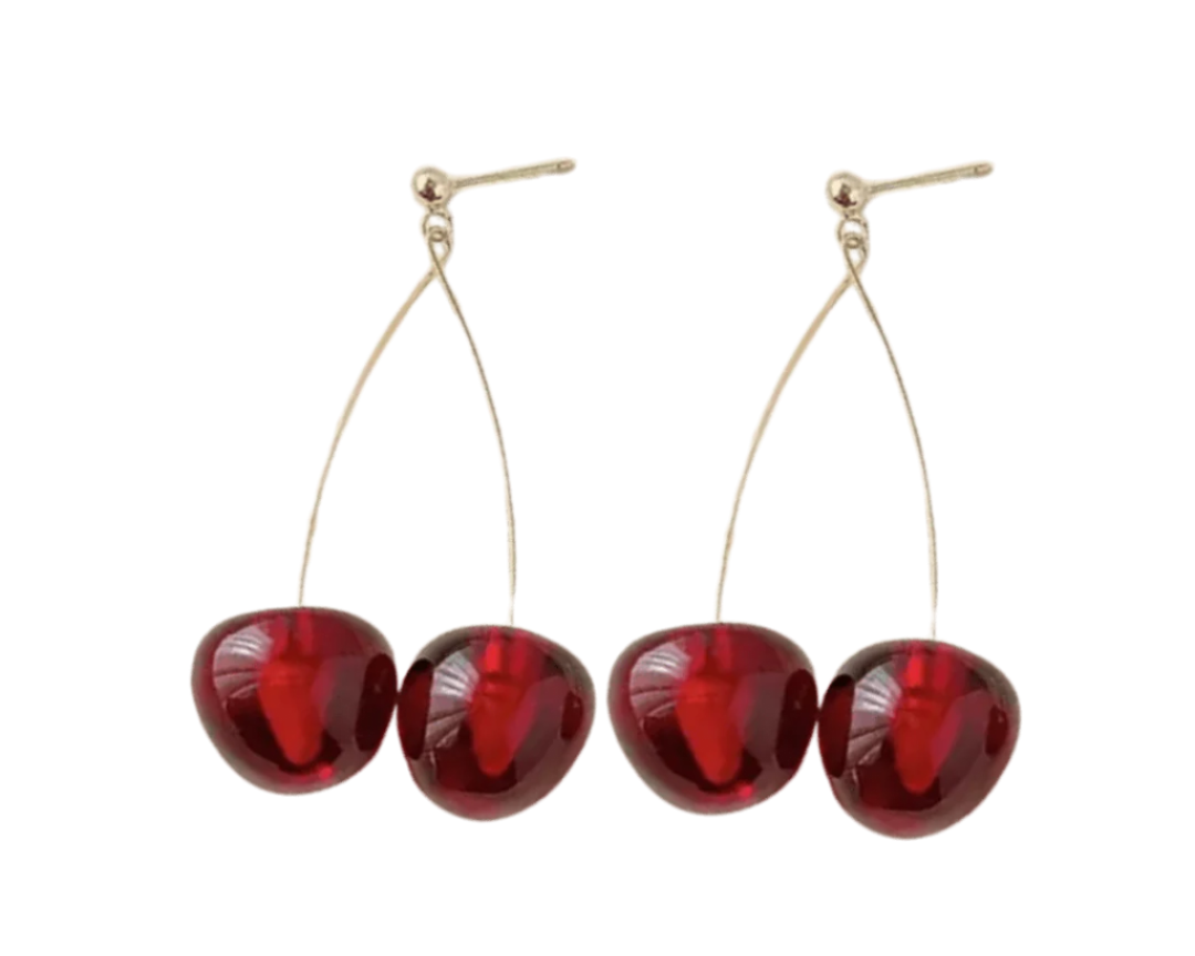 Cute acetate cherries on a gold fill earring post