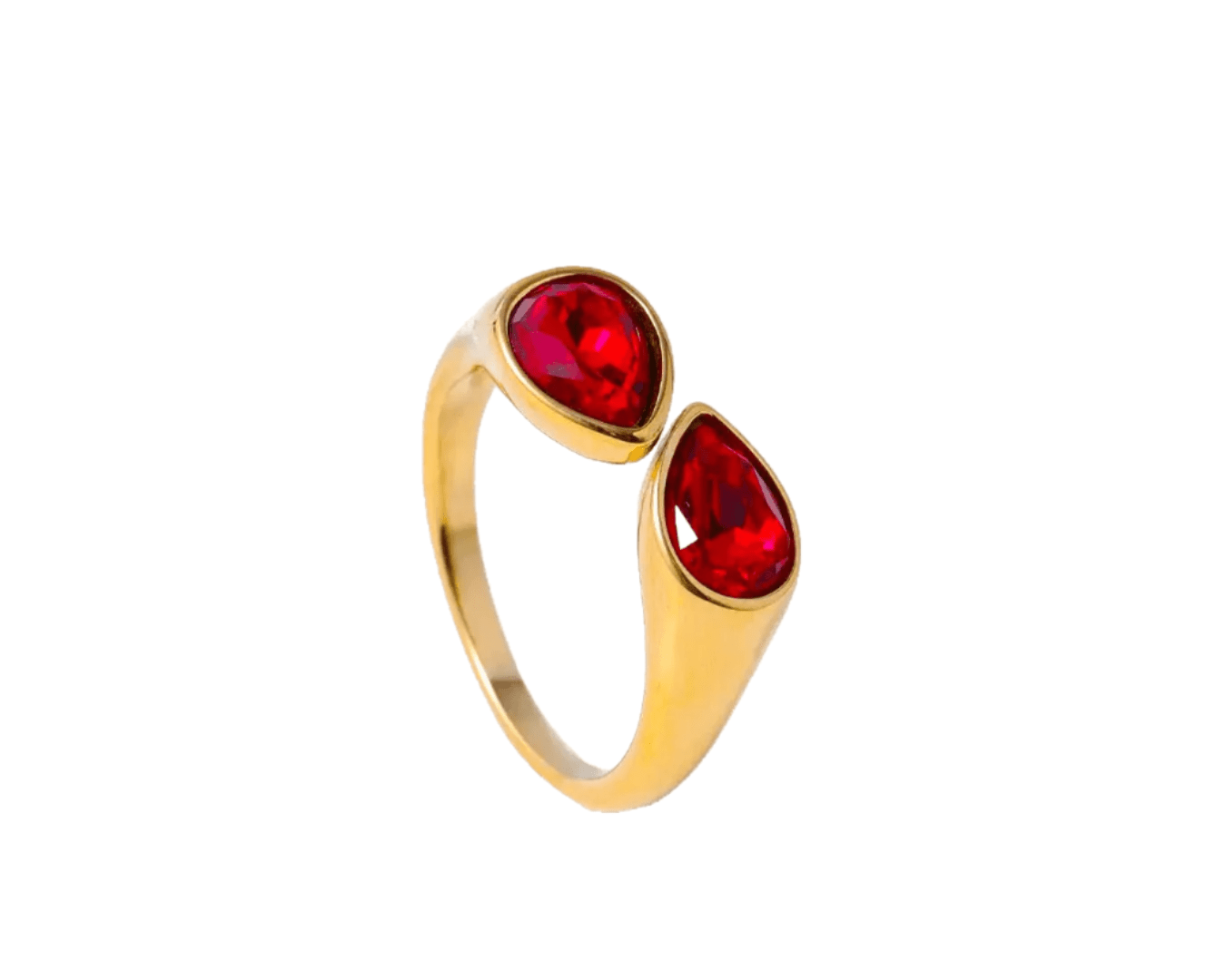 Billie Ring. Adjustable gold fill ring with red gemstones 