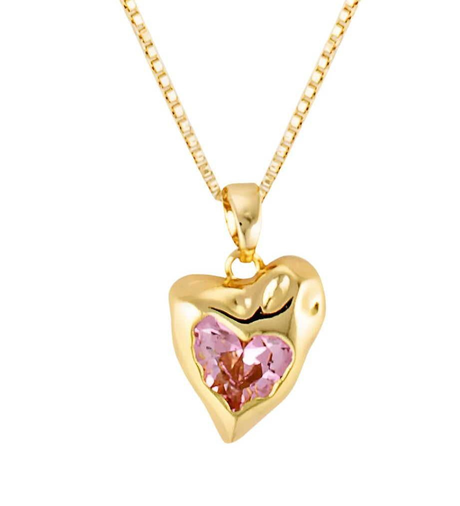 Close up of pink pendant gemstone heart detail 