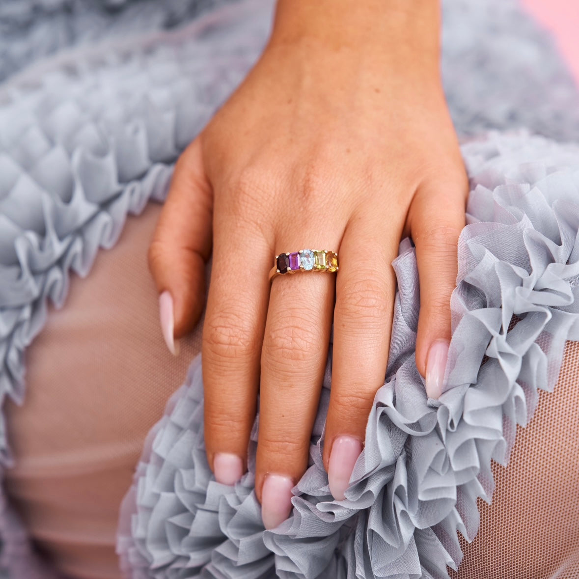 The Beatrice multi colour gemstone ring in solid gold