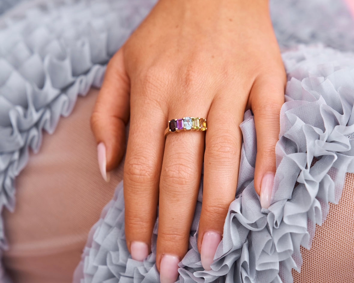 The Beatrice multi colour gemstone ring in solid gold