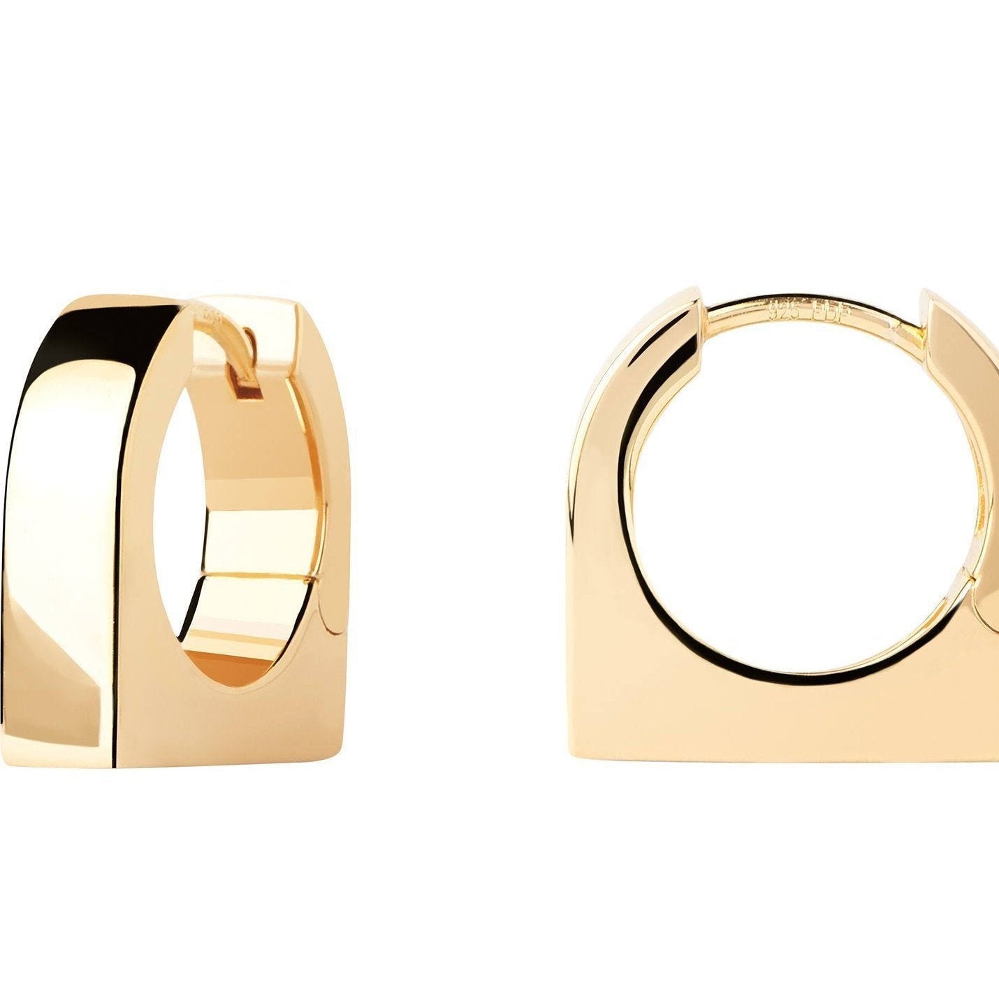 Close up ghost photo of chunky gold vermeil hoop earrings 