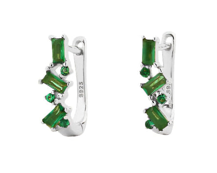 Sterling silver Huggies with green gemstones
