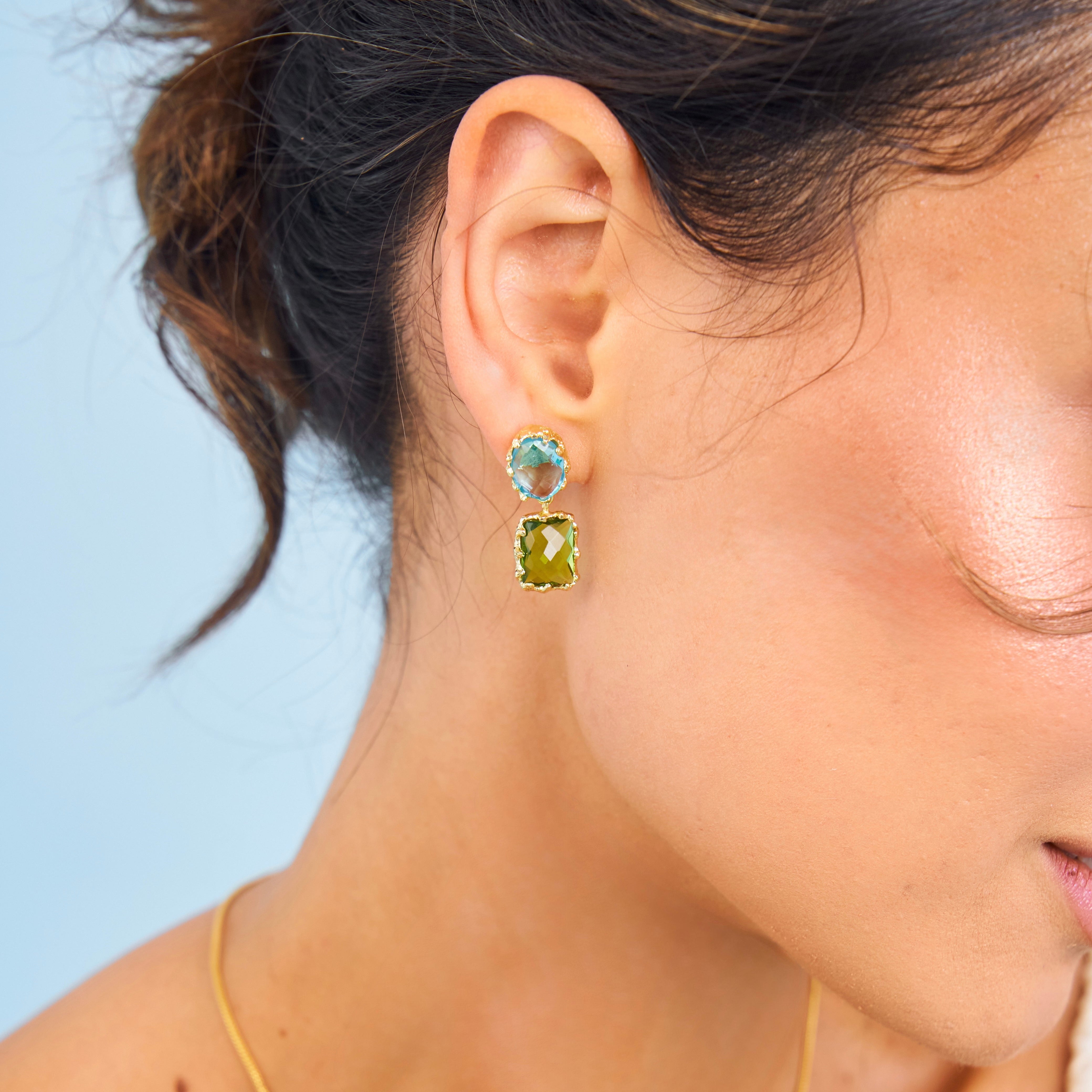 Celeste earrings vintage style textured 18k gold vermeil and blue gemstones