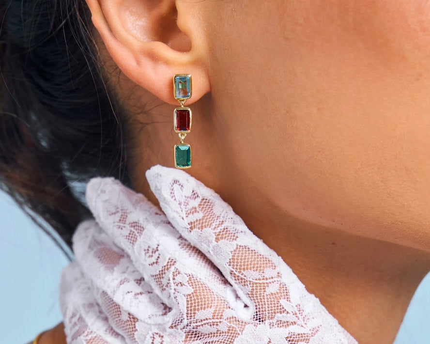 Vibrant semi precious gemstone drop earrings 