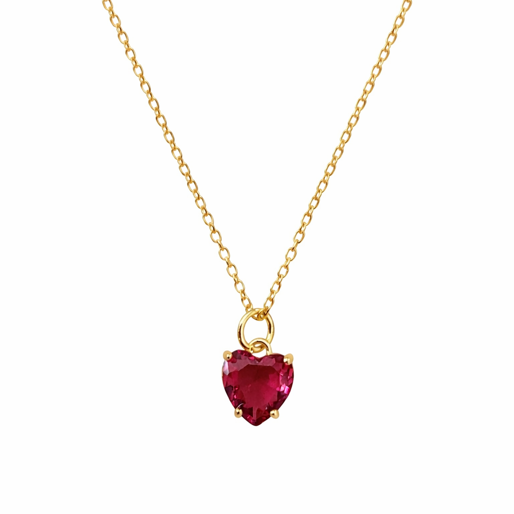 Ruby red heart shaped gem necklace 