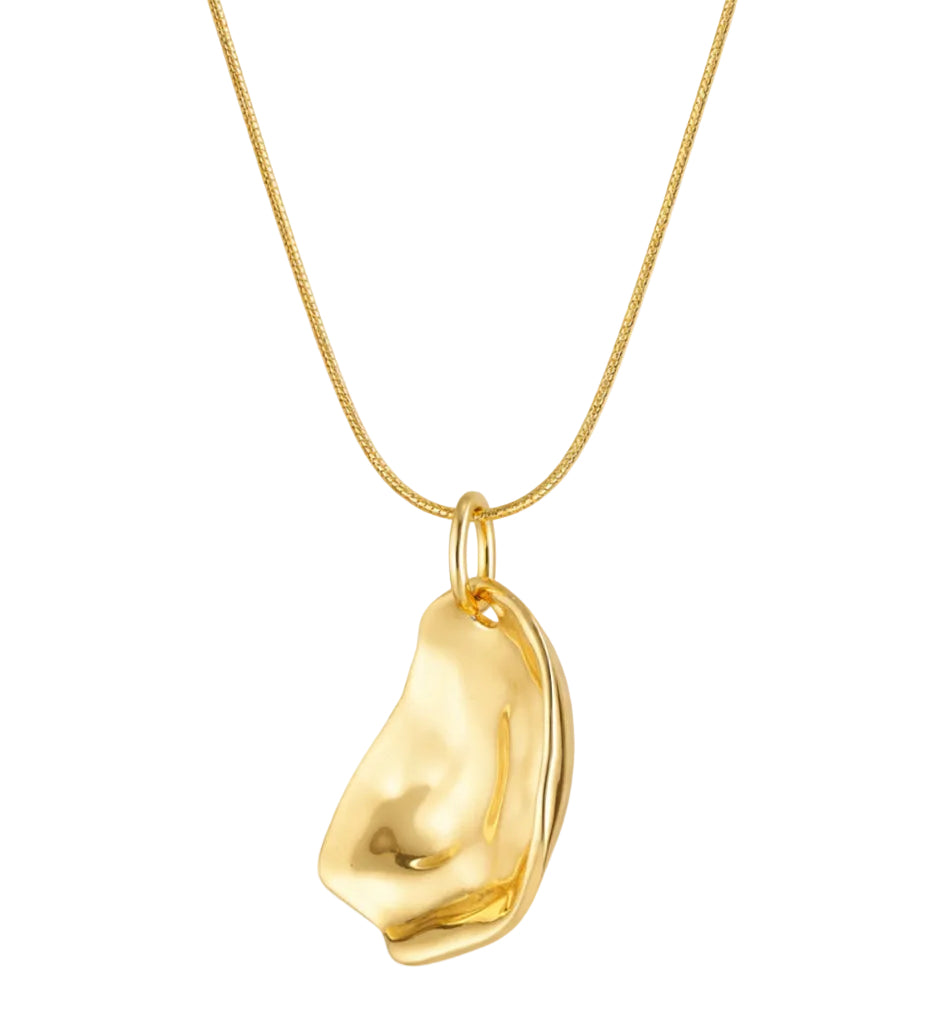 Gold pendant necklace on a white background