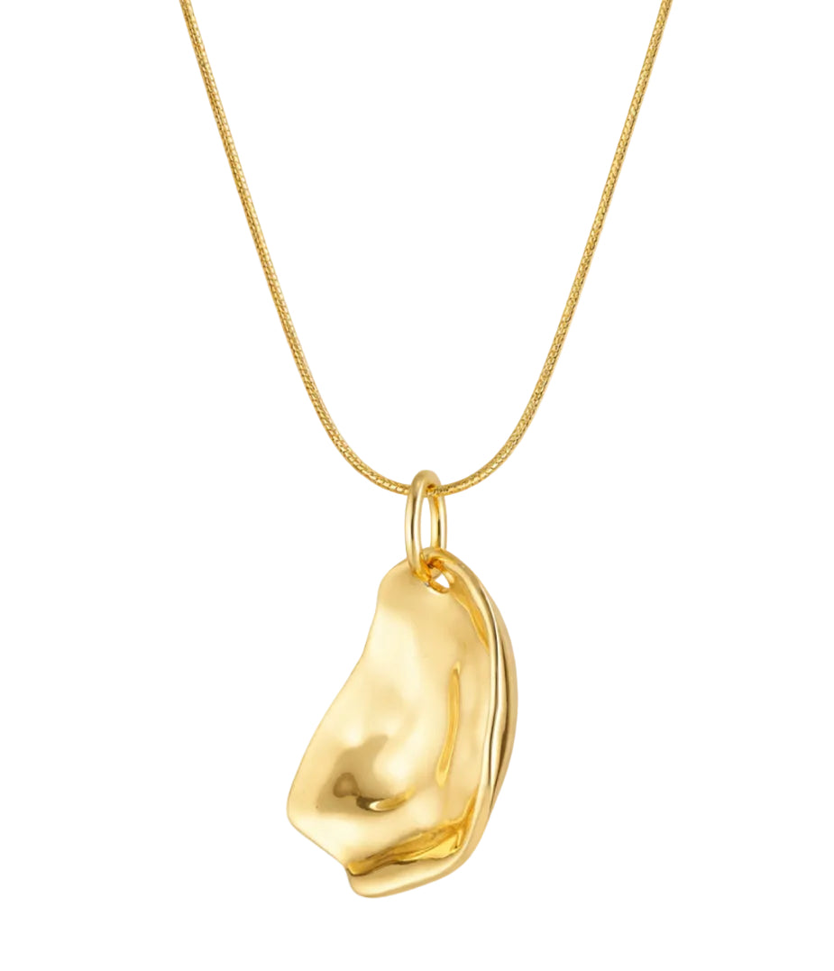 Gold pendant necklace on a white background
