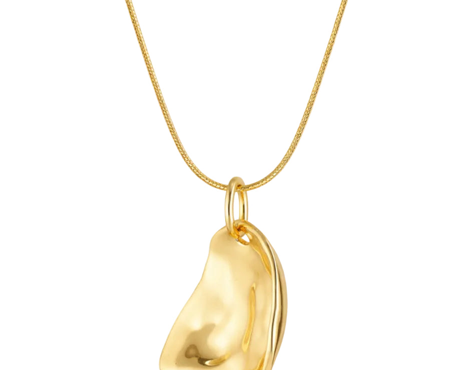Gold pendant necklace on a white background