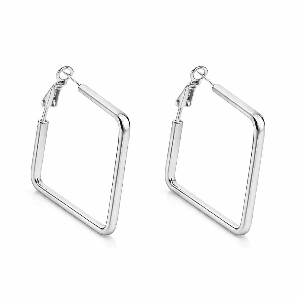 Silver hoop earrings on a white background