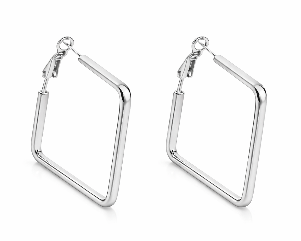 Silver hoop earrings on a white background