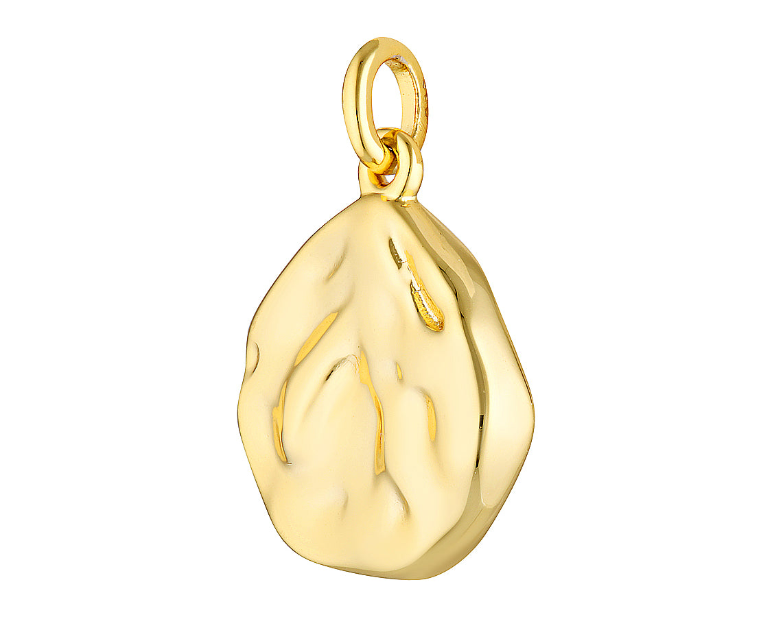 A gold vermeil pendant necklace with a bright and bumpy texture, resembling sea glass, on a white background.