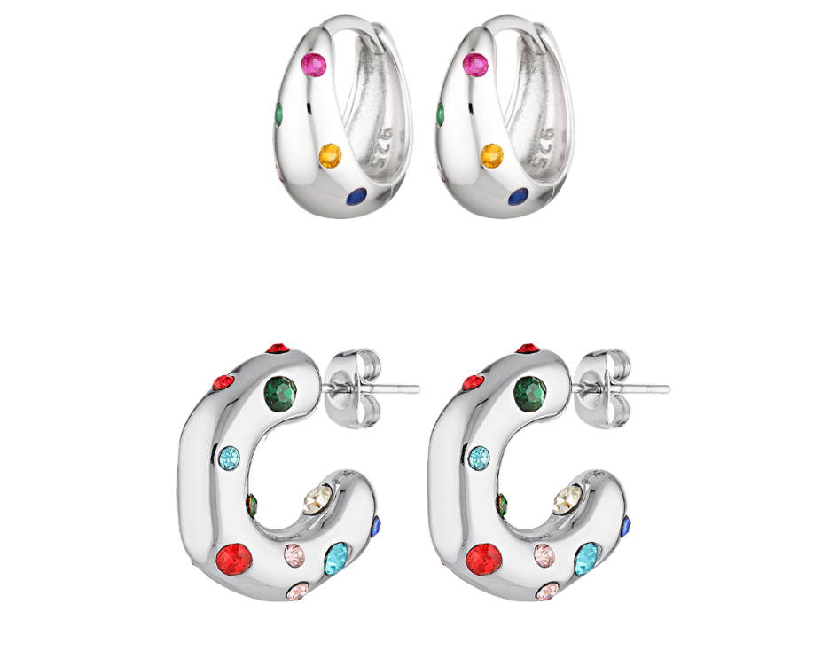 Firework Set - beautiful sterling silver earring stack with small multicoloured glass gems 