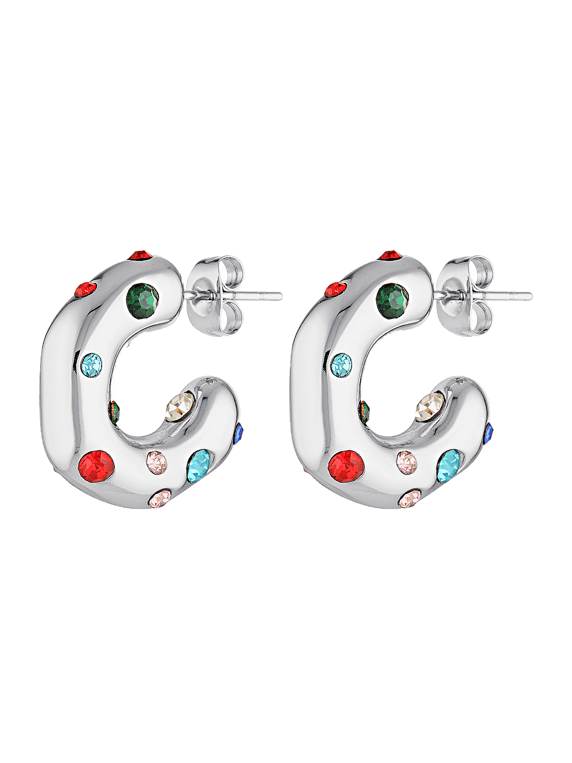 Multicoloured silver hoop earrings