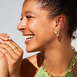 Model in Akoya pearl hoop earrings 