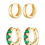 Set of three of our best hoop earrings. Huggies with green hoops