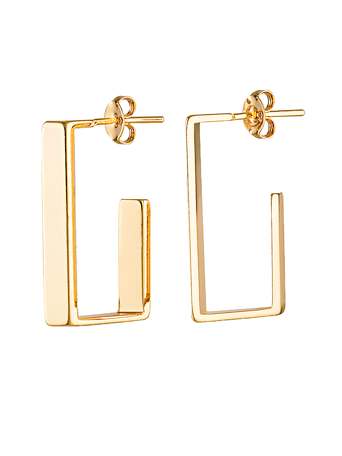 Square shaped stud hoops in gold